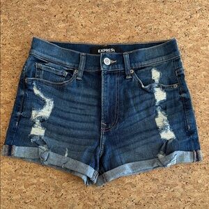 Express Women's Blue Distressed Jean Shorts